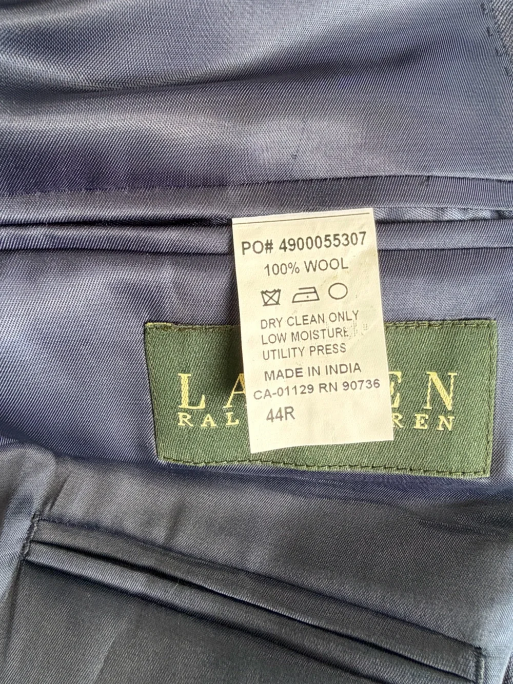 Lauren Ralph Lauren Suit Mens 44R Navy Blue 2 Button Wool Pants 38x28 Preppy